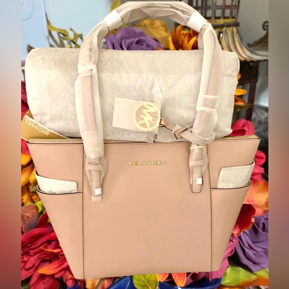 🪷NWT Michael Kors LARGE Jet Set Laptop Travel Shoulder Purse Tote-Soft Pink - Picture 3 of 12
